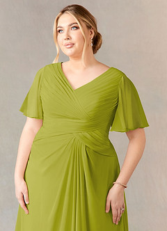 Azazie Morning Glory Mother of the Bride Dresses Lemongrass A-Line V-Neck Ruched Chiffon Dress image9