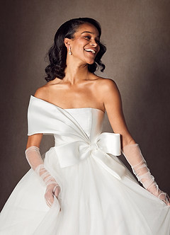 Azazie Destina Wedding Dresses Diamond White Ball-Gown Pleated Mikado Dress image5