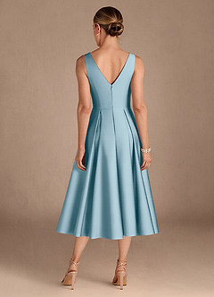 Azazie Fulton Mother of the Bride Dresses Moody Blue A-Line Pleated Stretch Satin Dress image3