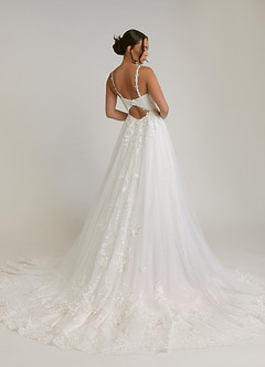 Azazie Devi Wedding Dresses Diamond White A-Line V-Neck Lace Tulle Dress image3