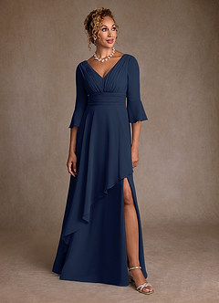 Azazie Eire vestidos de madre de la novia Vestido de Azul Marino Oscuro de Gasa de Corte en A con Plisado image4