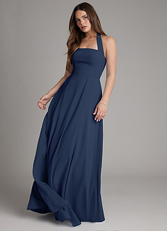 Azazie Irina Bridesmaid Dresses Dark Navy A-Line Pleated Chiffon Dress image2