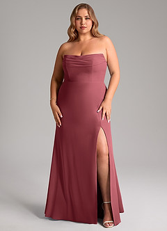 Azazie Saige Brautjungfernkleider Wandelbar A-Linie Schulterfrei Chiffon Kleid Merlot image16