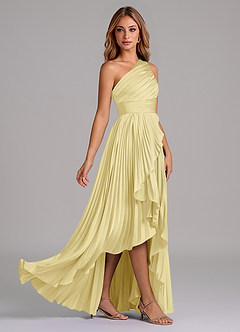 Azazie Lyrica Abiti da Damigella Abito A-Line in Raso Elasticizzato Monospalla Sorbetto Al Limone image2