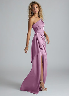 Azazie Maive Bridesmaid Dresses Wisteria Sheath Ruched Stretch Satin Dress image4