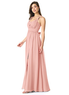 Azazie Olani Bridesmaid Dresses Rosette A-Line One Shoulder Chiffon Convertible Dress image4