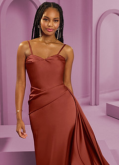 Barbie ♥ Azazie Jurken voor bruidsmeisjes Converteerbaar Jurk van Stretch Satijn met Kolom Strapless Terracotta image4