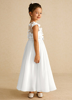 Azazie Arlo Flower Girl Dresses Diamond White A-Line Bow Chiffon Dress image3