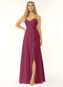 Azazie Naeem Bridesmaid Dresses Mulberry A-Line V-Neck Ruffle Chiffon Dress image1
