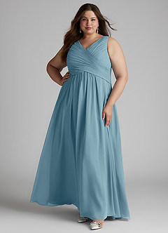 Azazie Flora Bridesmaid Dresses Moody Blue A-Line Pleated Chiffon Dress image10