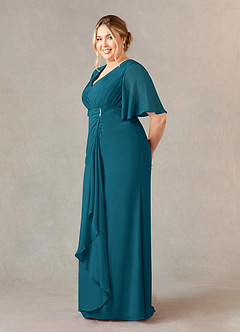 Azazie Carson Abiti per la Madre della Sposa Abito A-Line in Chiffon con Scollo a V in Pizzo Blu Inchiostro image8