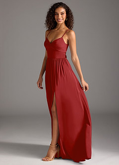 Azazie Zeya Bridesmaid Dresses Pomegranate A-Line Pleated Stretch Satin Dress image7