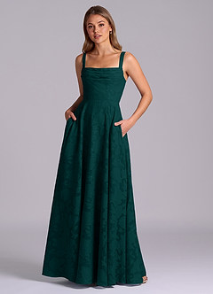 Azazie Shaude Bridesmaid Dresses Pine A-Line Pleated Floral Burnout Dress image1