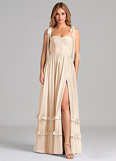 Azazie Anastacia 신부 들러리 드레스 A라인 스윗하트 네크라인 쉬폰 바닥 길이 드레스 image1