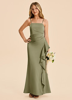 Azazie Lyla Junior Pistachio Mermaid Pleated Stretch Satin Dress image3