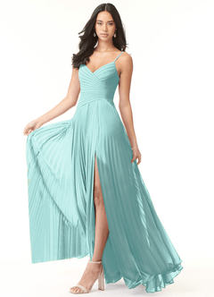 Azazie Vini Bridesmaid Dresses Aqua A-Line V-Neck Pleated Chiffon Dress image3