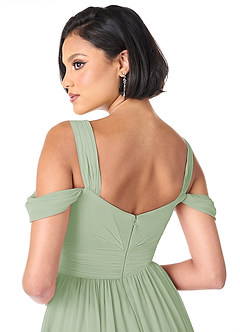 Azazie Lianne Bridesmaid Dresses Dusty Sage A-Line Off the Shoulder Chiffon Dress image9