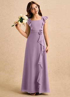 Azazie Soso Girls Formal Robe Demoiselle D'honneur Fillette Robe Trapèze en Mousseline de soie Plissée Glycine image1