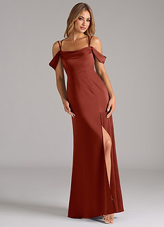 Azazie Callan Bridesmaid Dresses Terracotta A-Line Pleated Stretch Satin Convertible Dress image1