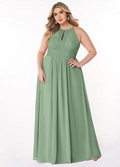 Azazie Bonnie Bridesmaid Dresses Matcha A-Line Keyhole Ruched Chiffon Dress image6