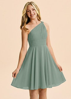 Azazie Charlize Junior Silver Sage A-Line Pleated Chiffon Dress image5