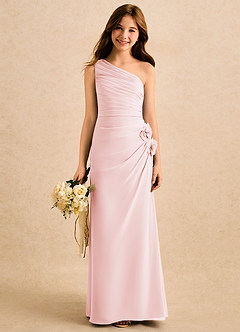 Azazie Sophie Girls Formal Flower Girl Dresses Blushing Pink Sheath One Shoulder Chiffon Dress image1