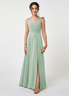 Azazie Emily Junior Agave A-Line Ruched Chiffon Dress image1