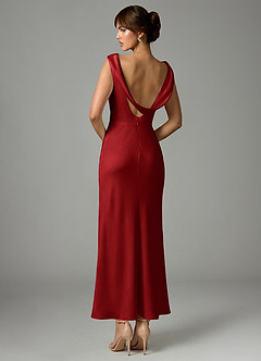 Azazie Kieryn Brautjungfernkleider Meerjungfrau-Linie Plissee Stretch-Satin Kleid Granatapfelrot image5