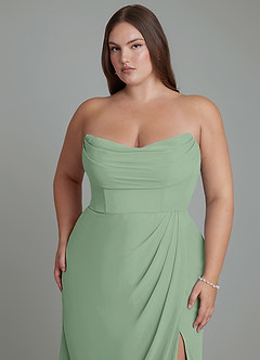 Azazie Johana Jurken voor bruidsmeisjes Converteerbaar Jurk van Chiffon met Zeemeermin Off-shoulder Matcha image15