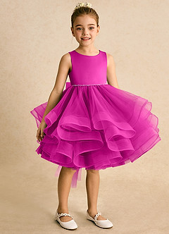 Azazie Tinie Flower Girl Dresses Fuchsia Ball-Gown Bow Tulle Dress image2