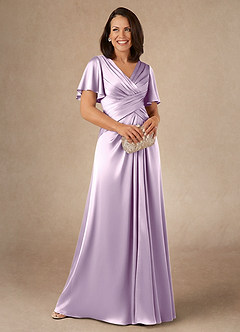 Azazie Emmeline 신부의 어머니 드레스 A라인 주름진 스트레치 새틴 플로어 길이 드레스 image1