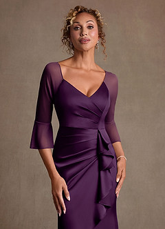 Azazie Nampa Mother of the Bride Dresses Grape Sheath Pleated Mesh Dress image5