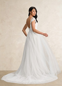 Azazie Bellisima Vestidos de novia Vestido de Diamante Blanco de Tul de Corte en A con Cuello en V image9