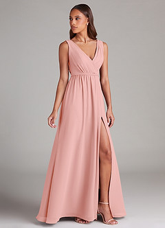 Azazie Tanicia Bridesmaid Dresses Rosette A-Line Pleated Chiffon Dress image3