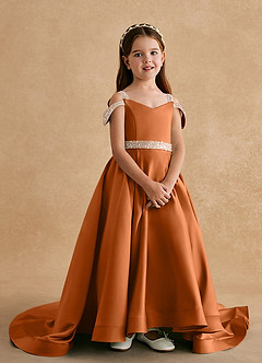 Azazie Jodi Jurken voor bloemenmeisjes A-Lijn Jurk van Mat Satijn Koper image4