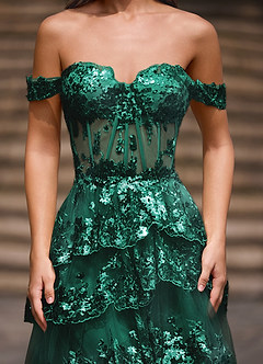 Glitz Verde Vestido de fiesta de corte A con volantes image6