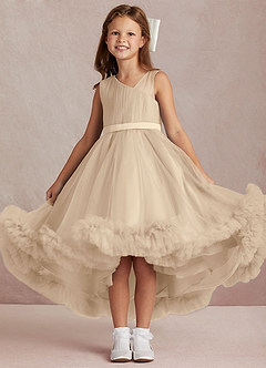 Azazie Lottie Vendita Finale Abito A-Line in Raso Monospalla Champagne image1