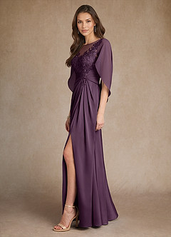Azazie Hera Mother of the Bride Dresses Plum A-Line Lace Stretch Satin Dress image2