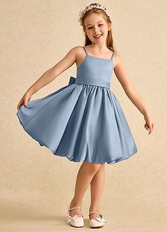 Azazie Davine Flower Girl Dresses Dusty Blue A-Line Spaghetti Strap Matte Satin Dress image2
