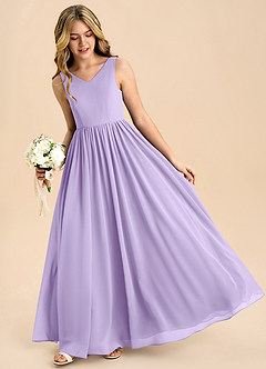 Azazie Hathaway Junior Lilac A-Line Bow Chiffon Dress image4