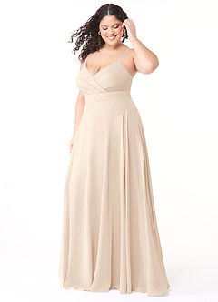 Azazie Avelina At-home Try On Dresses White Alabaster A-Line V-Neck Pleated Chiffon Dress image8