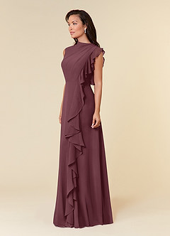 Azazie Narine Mother of the Bride Dresses Sangria A-Line High Neckline Pleated Chiffon Dress image2