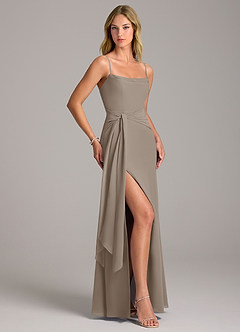 Azazie Tahlia Bridesmaid Dresses Taupe A-Line with Belt Chiffon Dress image3