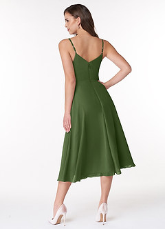 Azazie Clarissa Bridesmaid Dresses Olive A-Line V-Neck Chiffon Dress image2