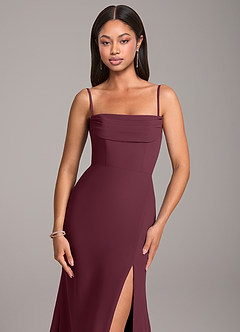 Azazie Saige Bridesmaid Dresses Cabernet Sheath Off the Shoulder Chiffon Convertible Dress image2