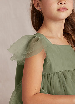 Azazie Kalio Flower Girl Dresses Pistachio A-Line with Sleeves Tulle Dress image3