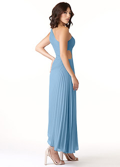 Azazie Kirra Jurken voor bruidsmeisjes Jurk van Chiffon met A-Lijn One-Shoulder Staal Blauw image4