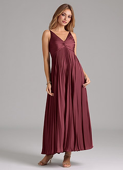 Azazie Raychelle Robes de demoiselle d'honneur Robe Trapèze en Satin extensible Plissée Merlot image5
