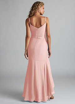 Azazie Summer Bridesmaid Dresses Rosette Mermaid Scoop Cowl Chiffon Dress image2