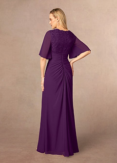 Azazie Carson Mother of the Bride Dresses Grape A-Line V-Neck Lace Chiffon Dress image3